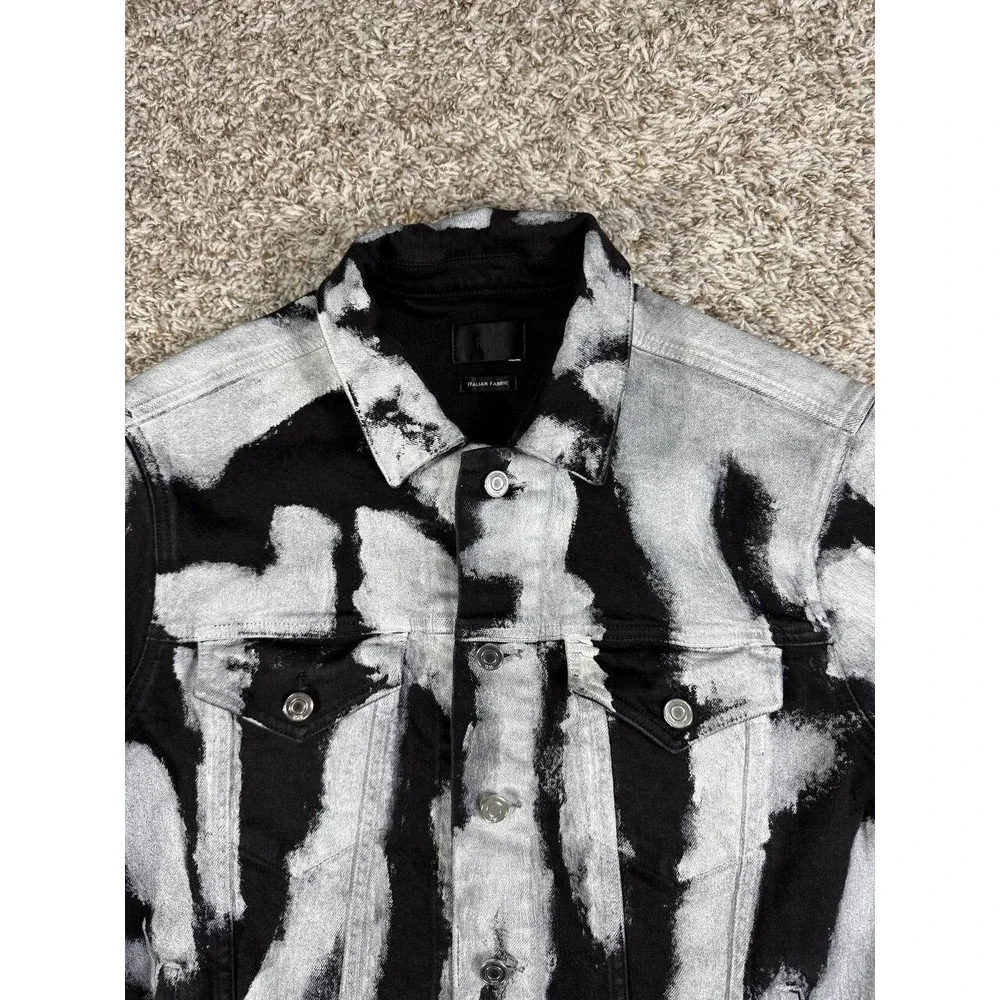 RTA Black White Elmer Denim Jacket Men's Size Small Itallian Fabric